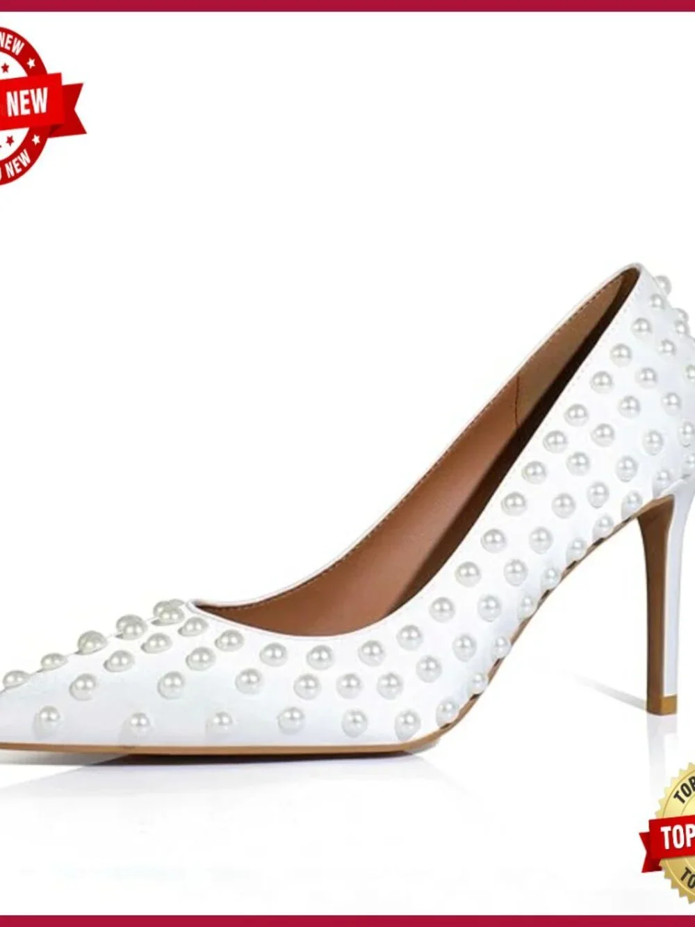 Stiletto Heel Pumps Pearl Studded Satin Slip-On Shoes Size 5-12